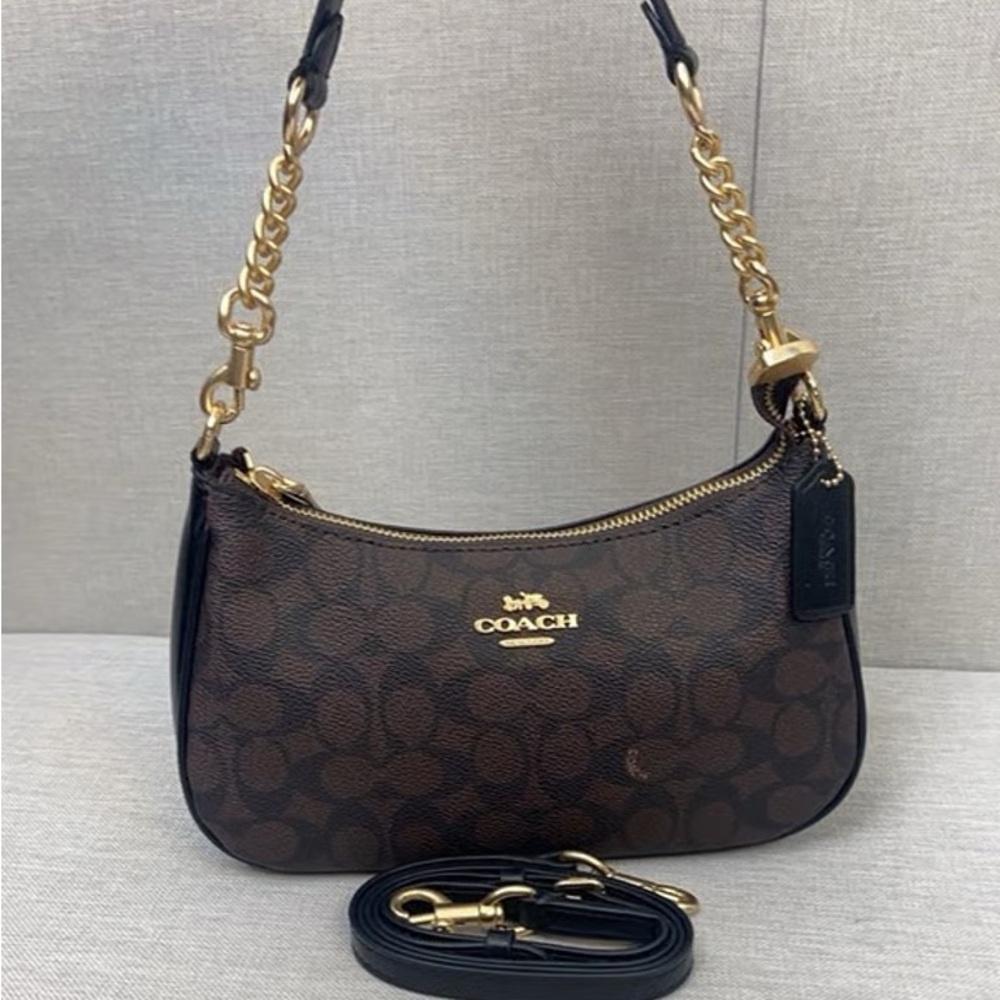 Coach Dark Brown Shoulder Bag with Gold Accents